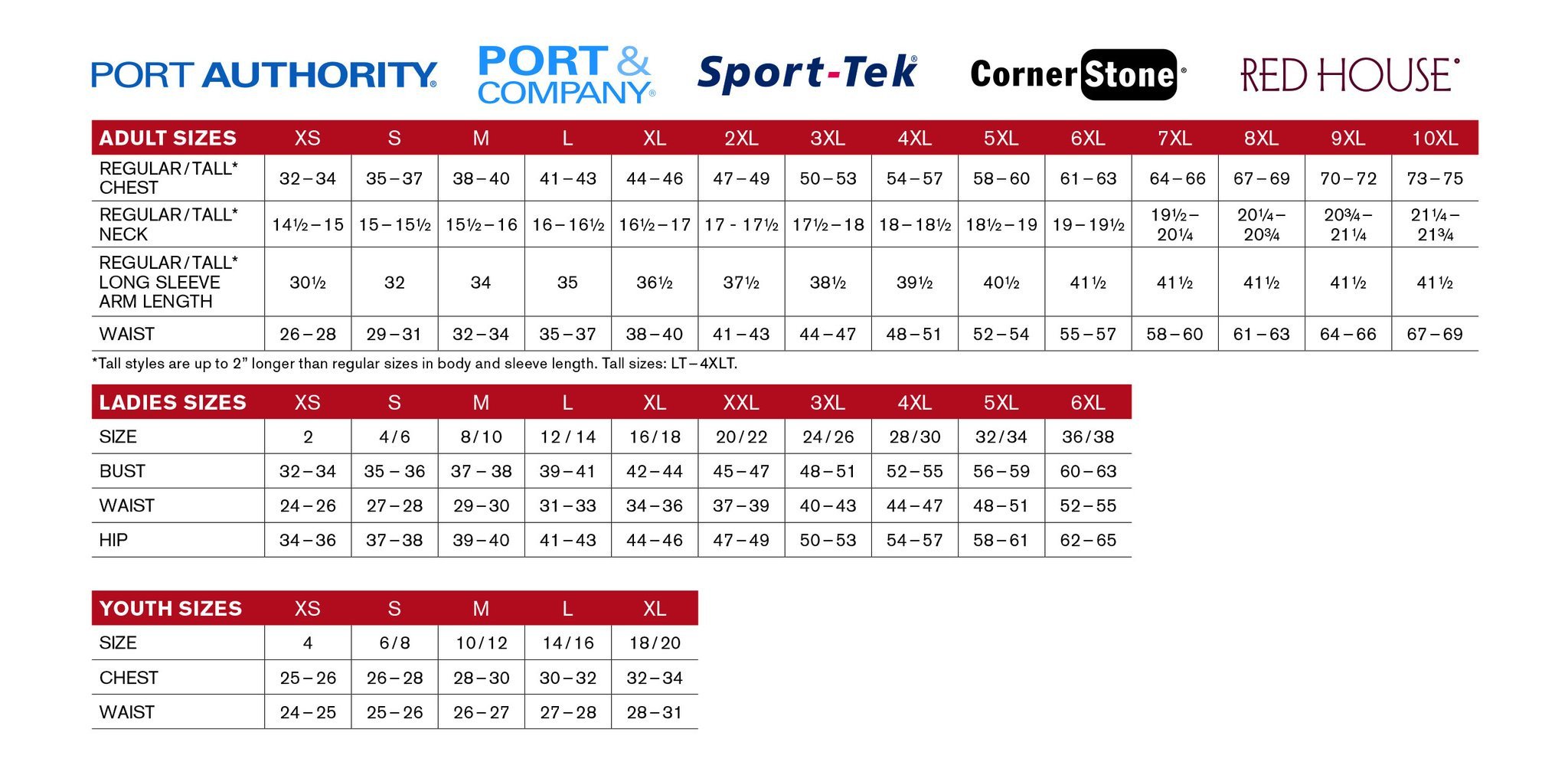 Sport Tek Size Chart